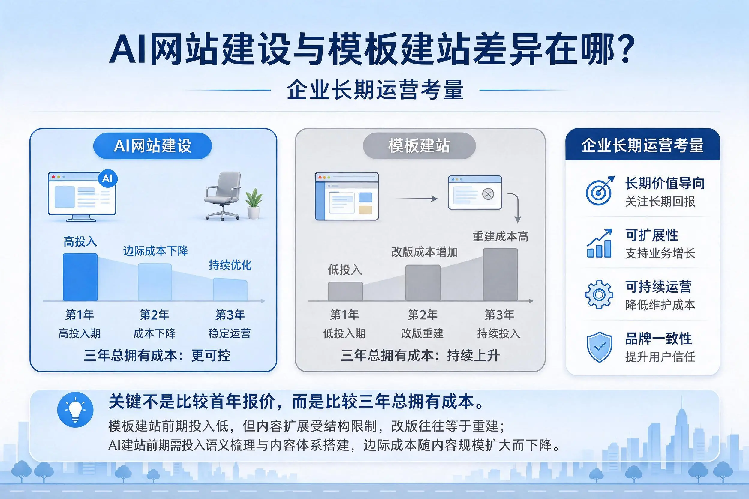 AI网站建设与模板建站差异在哪？咸阳企业长期运营考量